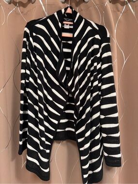 Angel by Sabri Ozel Open Front Cardigan Black w/White Stripes Italian Yarn Large